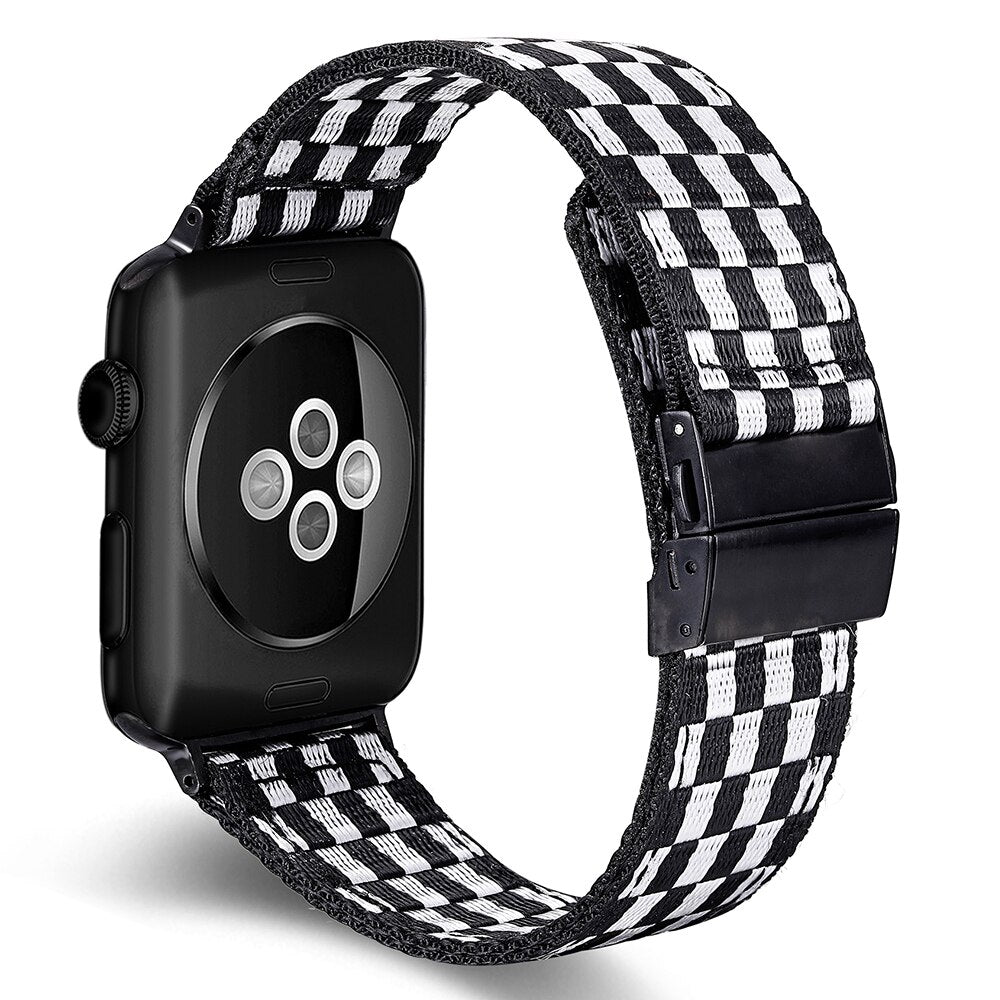 Fashion Checkerboard Style Nylon Strap For Apple Watch Band 9/8/7/6/5/4/3/2/1/SE For iWatch 38/40/41/42/44/45mm iWatch Strap Series Bracelet