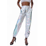 Casual Street Hip-Hop Metallic Pants Shiny Hologram Laser Loose Pants Party Wet Look Long Trousers Women Bottoms Clubwear