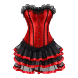 Women Sexy Striped Corset Dress Vintage Lace Trim Waist Cincher Overbust Corset Bustier Top With Mini Tutu Skirt Set Plus Size