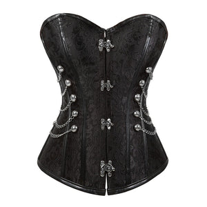 Steampunk Corset Bustiers Locking Closure Steel Boned Brocade Corselets Tops Sexy Women Vintage Chain Gothic Pirate Clothing