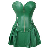 Women Gothic Faux Leather Corset Dress Sexy Overbust Corset Bustier Lingerie Top With Mini Skirt Set Party Burlesque Costume