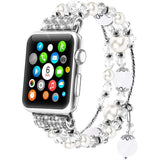 Diamond Jewelry Strap For Apple Watch 7 41mm 45mm Band 38/42mm Women Pearl Elastic Belt For iWatch Bands SE 6 5 40/44mm Bracelet