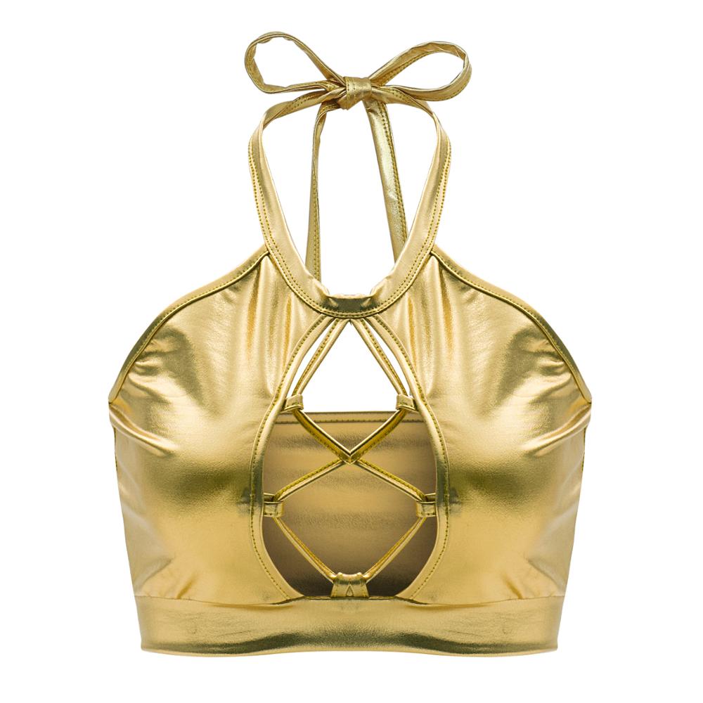 Sexy Wetlook Metallic Crop Shiny Halter Backless Lace-up Holographic Cami Tank Rave Dance Vest Top Party Clubwear