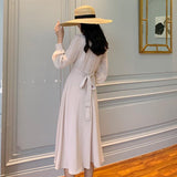 Autumn Women Vintage Slim Waisted Dresses Female Chic Midi Long Sleeve Chiffon Shirt Dress Vestidos