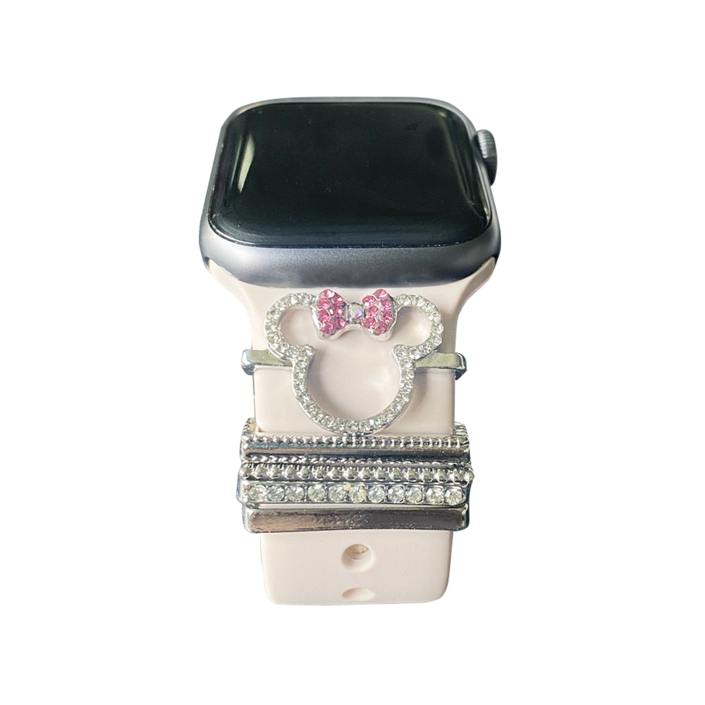 Decorative Ring for Apple Watch Band Charms for Samsung Galaxy Smart Watch Sport Silicone Strap Accessories with Bling Diamond
