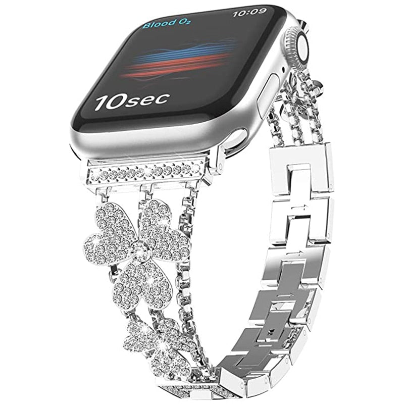 Women's Jewelry Strap For Apple Watch Band SE 6 5 4 40/44mm Flower Diamond Stainless steel Bracelet For iWatch Series 3 38/42mm