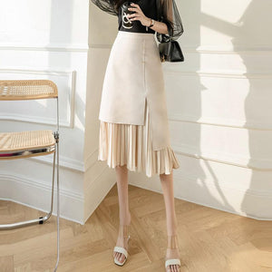 Office Lady Elegant A-line Long Skirts Fashion Korean Style Ruffles High Waist Women Pleated Skirt