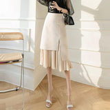 Office Lady Elegant A-line Long Skirts Fashion Korean Style Ruffles High Waist Women Pleated Skirt
