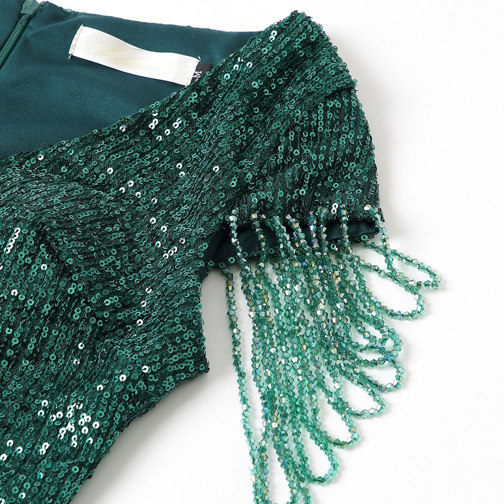 V-neck Sequins Evening Dress Women Elegant Beaded Long Evenning Party Dress Mermaid Formal Dresses
