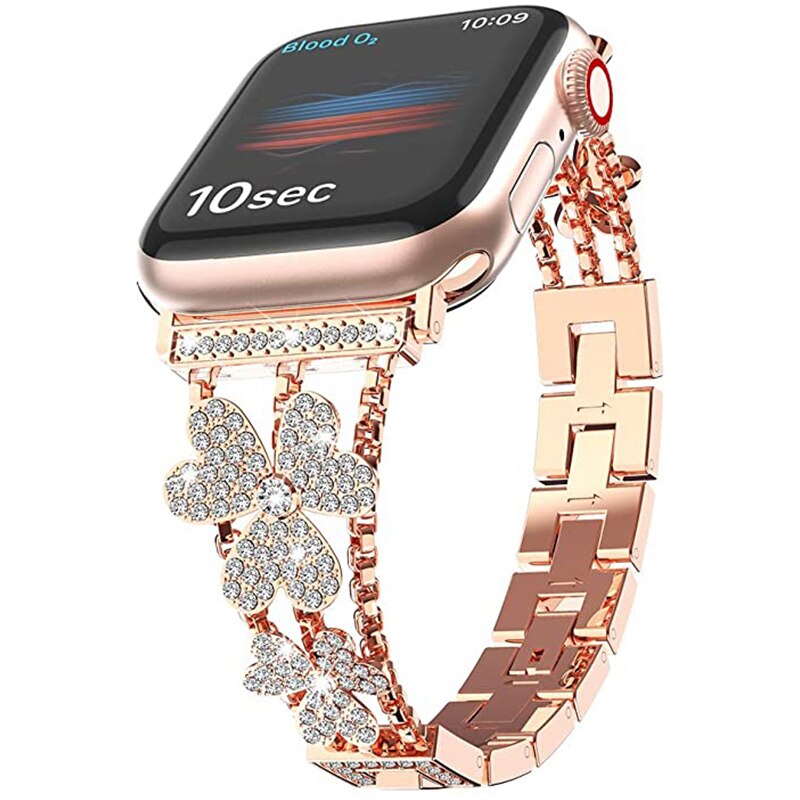 Women's Jewelry Strap For Apple Watch Band SE 6 5 4 40/44mm Flower Diamond Stainless steel Bracelet For iWatch Series 3 38/42mm