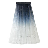 Women Summer Elegant Ombre Pattern Midi Tulle Ladies Autumn Streetwear High Waist Casual Long Skirts