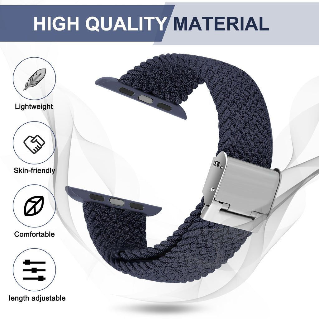 Adjustable elastic nylon Apple Watch Bands 44mm 40mm 38mm 42mm, iWatch Bands for Women Men, Adjustable Braided Solo Loop