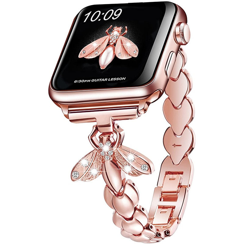 Women Jewelry Metal Strap for Apple Watch Band 6 44mm 40mm 38mm 42mm Bee Diamond Belt for iWatch Bands Serie SE 6 5 4 3 Bracelet