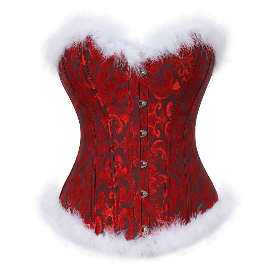 Christmas Feathers Corsets For Women Miss Santa Bustier Corset Overbust Corselet Lingerie Burlesque Costume Plus Size