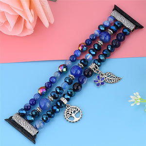 Blue Crystal Beads Strap for Apple Watch SE Series 6 5 4 3 Band Women Jewelry Bracelet for iWatch 40mm 44mm 38mm 42mm Wrist Belt