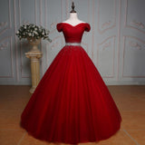 Robe De Soiree Off Shoulder Ball Gown Beaded Evening Dress Party Elegant Short Sleeve Floor Length Vintage Tulle Prom Gowns
