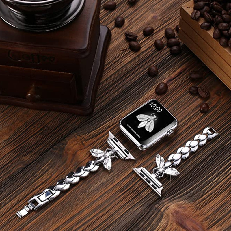 Women Jewelry Metal Strap for Apple Watch Band 6 44mm 40mm 38mm 42mm Bee Diamond Belt for iWatch Bands Serie SE 6 5 4 3 Bracelet