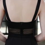 Sexy Slit Evening Dress Women's Black Strap Dress Party Maxi Dress WIth Beading