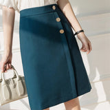 Ladies Elegant A-line Skirts Korean Style Solid Color High Waist Women Knee-length Pencil Skirts