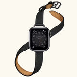 Double Tour Swift Leather Strap for Apple Watch 7 6 Band 5 4 3 Bracelet Wrist for iWatch SE Series 41/45mm 44/40mm 42/38mm Bands