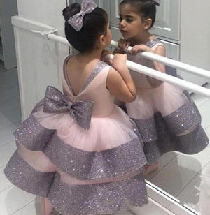 Baby Girls Newborn Birthday Sequin Big Bow Tutu Elegant Wedding Ball Gown Infant Dress