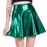 Women Pleated A-Line Skater Skirt Summer Shiny Metallic Holographic Club Disco Harajuku Mini Skirt