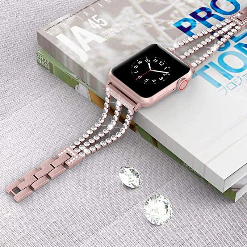 Women's Jewelry Strap for Apple Watch Band 7 6 41/45mm 44/40mm 42/38mm Diamond Metal Belt for iWatch Bands Serie SE 5 3 Bracelet