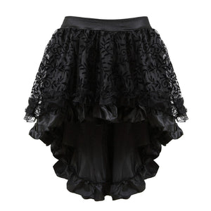 Women Gothic Sexy Lace Trim Corset Dress Vintage Print Dot Cup Straps Corset Bustier Top With Asymmetrical Floral Skirt Set