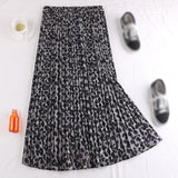Summer High Waist A-Line Pleated Long Vintage Women Elegant Leopard Snake Printed Maxi Skirt