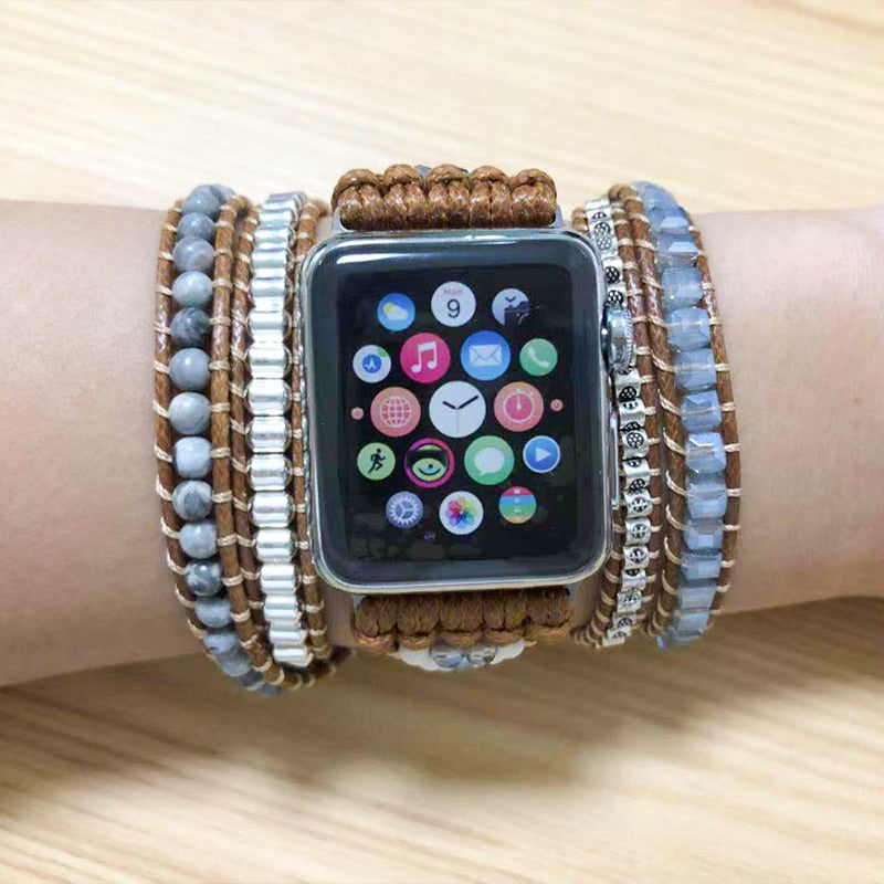 Bohemia strap for Apple Watch 5 band 38mm 40mm 42mm 44mm Series 2/34/5/6/SE Handmade Vintage Natural beads Bracelet for iwatch 6