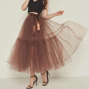 Black Long Summer Tulle Skirt Women Korean Fashion Solid Puffy Retro Party Skirt Petticoat