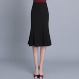 Women Solid Black High Waisted Summer Long New Elegant Ladies Office Skirts