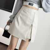 Women High Waist PU Leather Short Skirt Spring Fashion Korean Style All-match Ladies A-line Mini Skirts