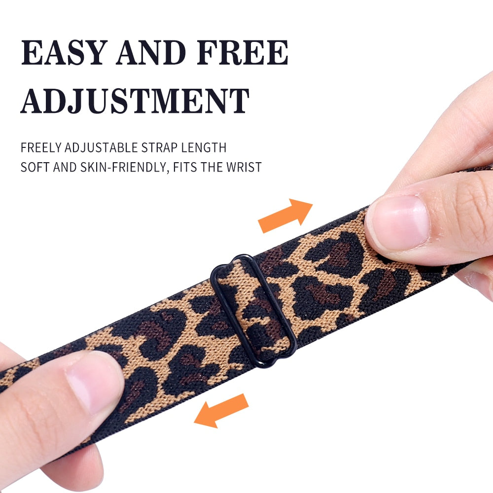 Braided Nylon Loop Elastic Buckle for Apple Watch Band 44mm40mm SE 65 Leopard Bracelet Strap on Smart iWatch Series 38mm42mm 432