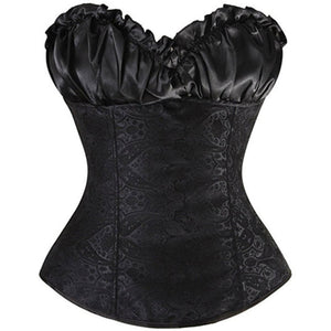Vintage Sexy Corset Overbust Satin Floral Corset  Top Lace Up Zipper Side Body Shaper Bustier Push Up S-6XL