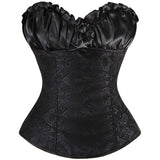 Vintage Sexy Corset Overbust Satin Floral Corset  Top Lace Up Zipper Side Body Shaper Bustier Push Up S-6XL