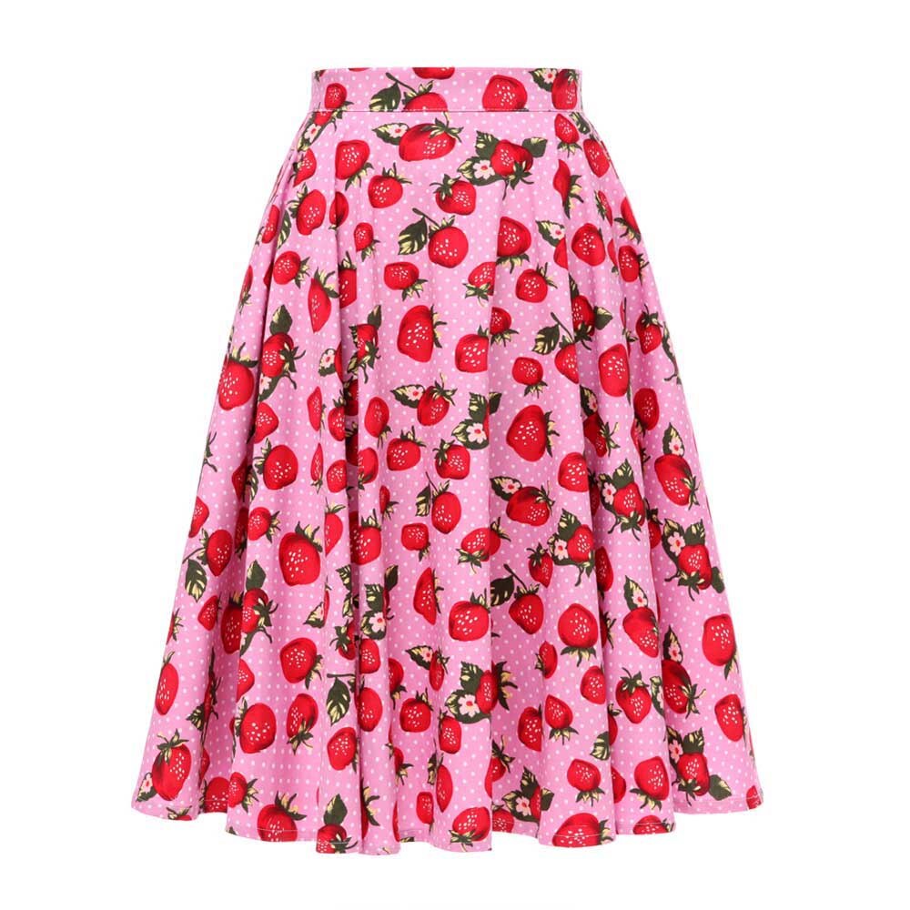 Autumn High Waist Skirt Cotton Womens Polka Dot Floral Print Vinatge Swing Pinup Rockabilly 50s Retro Vintage Party Skirts