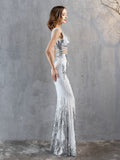 New Sequins Evening Dress Women See-through Beads Long Party Dreess