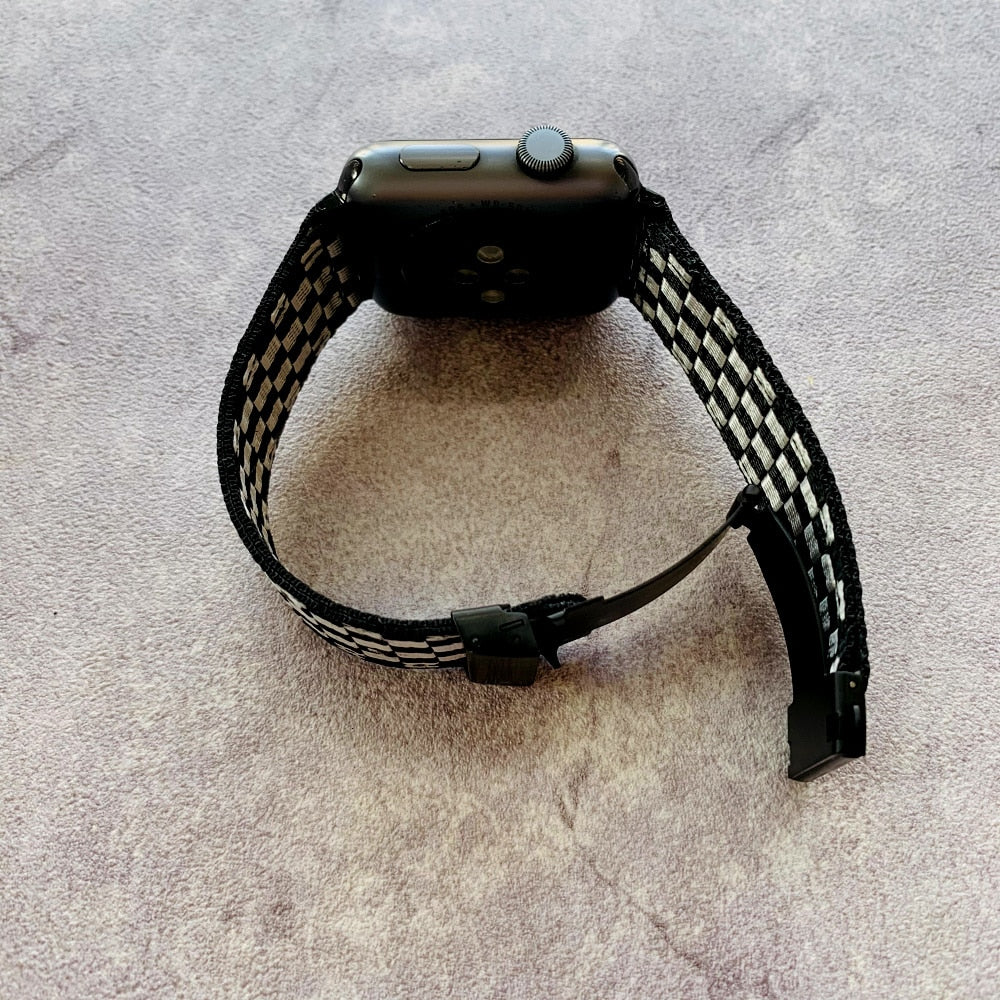 Fashion Checkerboard Style Nylon Strap For Apple Watch Band 9/8/7/6/5/4/3/2/1/SE For iWatch 38/40/41/42/44/45mm iWatch Strap Series Bracelet