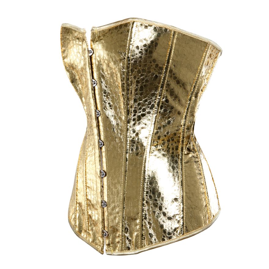 Women Sexy Faux Leather Overbust Corset Bustier Showgirl Waist Cincher Burlesque Corset Lingerie Top Gold/Silver S-6XL