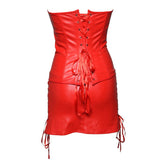 Women Gothic Faux Leather Corset Dress Sexy Overbust Corset Bustier Lingerie Top With Mini Skirt Set Party Burlesque Costume