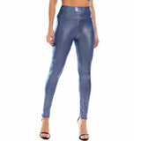 Shiny Metallic Holographic Sexy High Waist Elastic PU Leather Skinny Pants Ankle Long Gothic Leggings