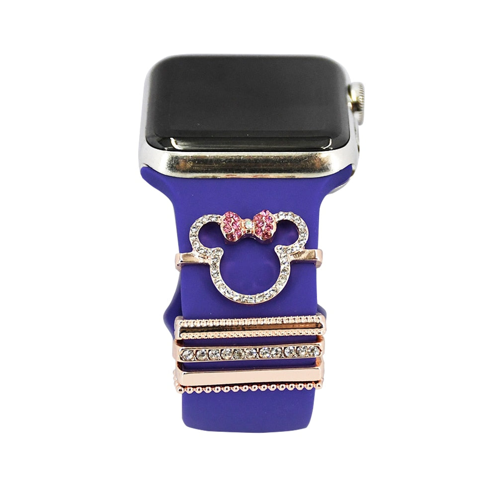Decorative Ring for Apple Watch Band Charms for Samsung Galaxy Smart Watch Sport Silicone Strap Accessories with Bling Diamond