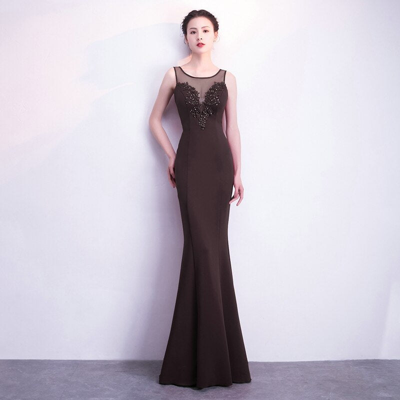 Backless Appliques Beading Long Evening Dress Elegant Long Party Dress