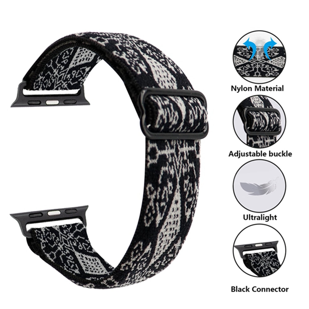 Nylon Strap For Apple Watch Strap 44/40/42/38mm Bohemia Braid Adjustable Elastic Band Bracelet iWatch Series 6 SE 5 4 3 2 1