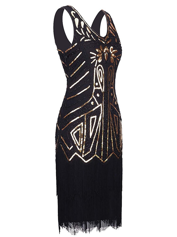 1920s Retro Sequin Tassel Dress Pin Bead Tassel Party Dinner Dress With Accessories