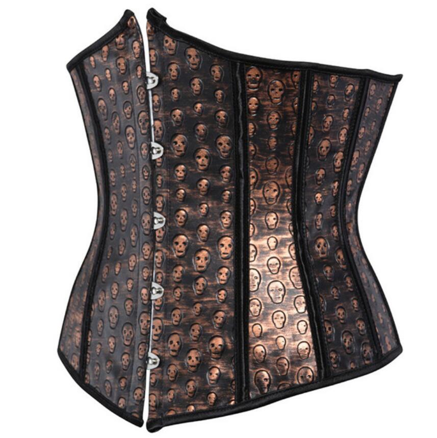 Women Underbust Corset Bustier Tops Steel Boned Leather Corsets Plus Size Skull Cupless Burlesque Corselet Sexy Pirate Costume