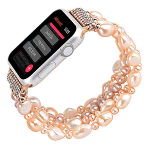 Bracelet Beadeds for Apple Watch Band 44mm 40mm 42mm 38mm Girl Cute Handmade Fashion Elastic Pearl Strap IWatch Series 5 4 3 2 1