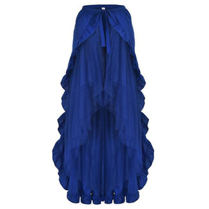 Goth Maxi Long Women Steampunk Party Pleated Tulle Skirt Brown Blue Gothic Women Cosplay Wear