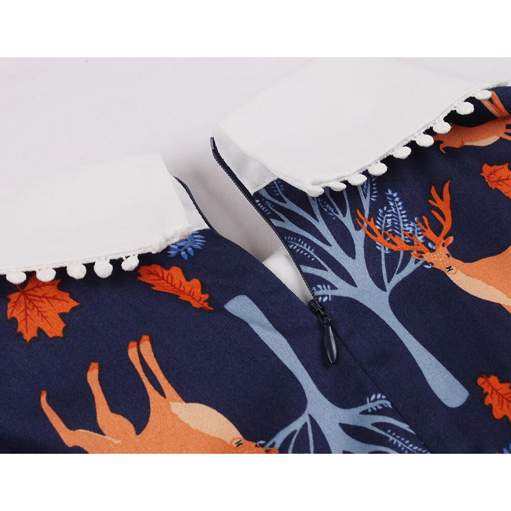 Christmas Women Party Retro Dress Cotton Floral Print Turn Down Collar Short Sleeve Pin Up Rockabilly Swing Casual Sundress